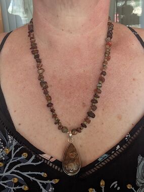 Handcrafted Brown Jasper Teardrop Pendant Necklace